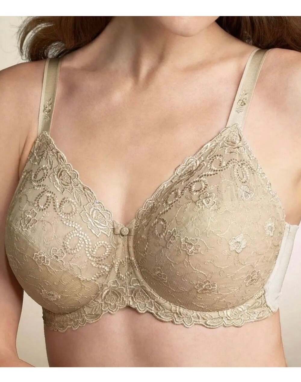 Wacoal 85720 Renaissance Rose Underwire Bra 42DD Floral Lace Buff Tan